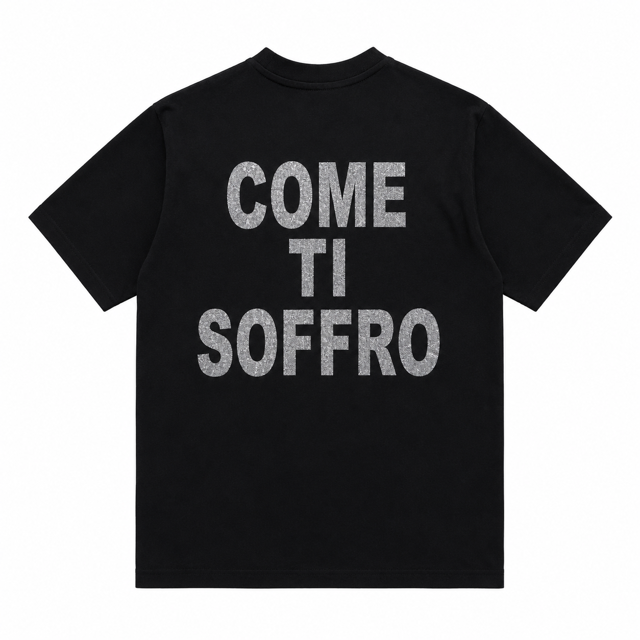 T-shirt COME TI SOFFRO scritta argento