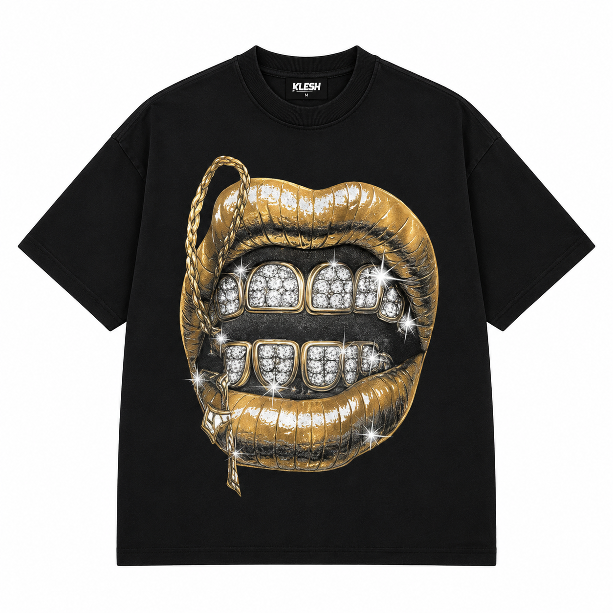 T-shirt con stampa bocca oro