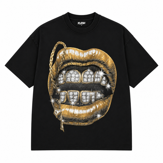 T-shirt con stampa bocca oro